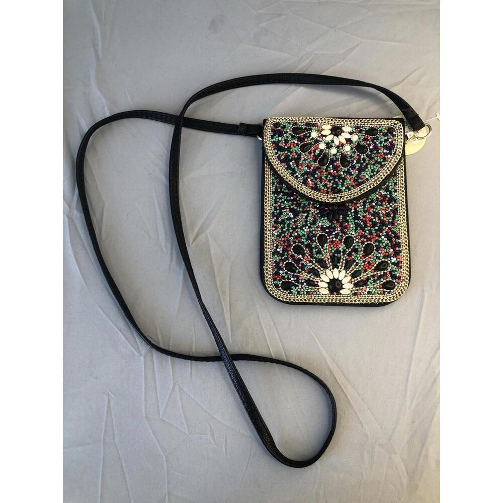 Beaded Crossbody Bag Hippie/Bohemian Style Real Super Soft Leather 7in x 5.5in